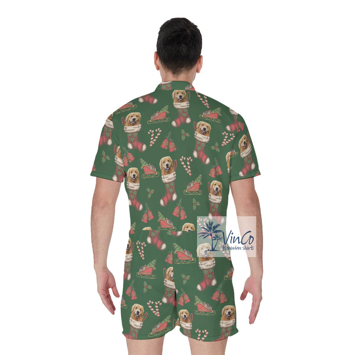 Custom Christmas Men's Hawaiian Romper With Dog Face