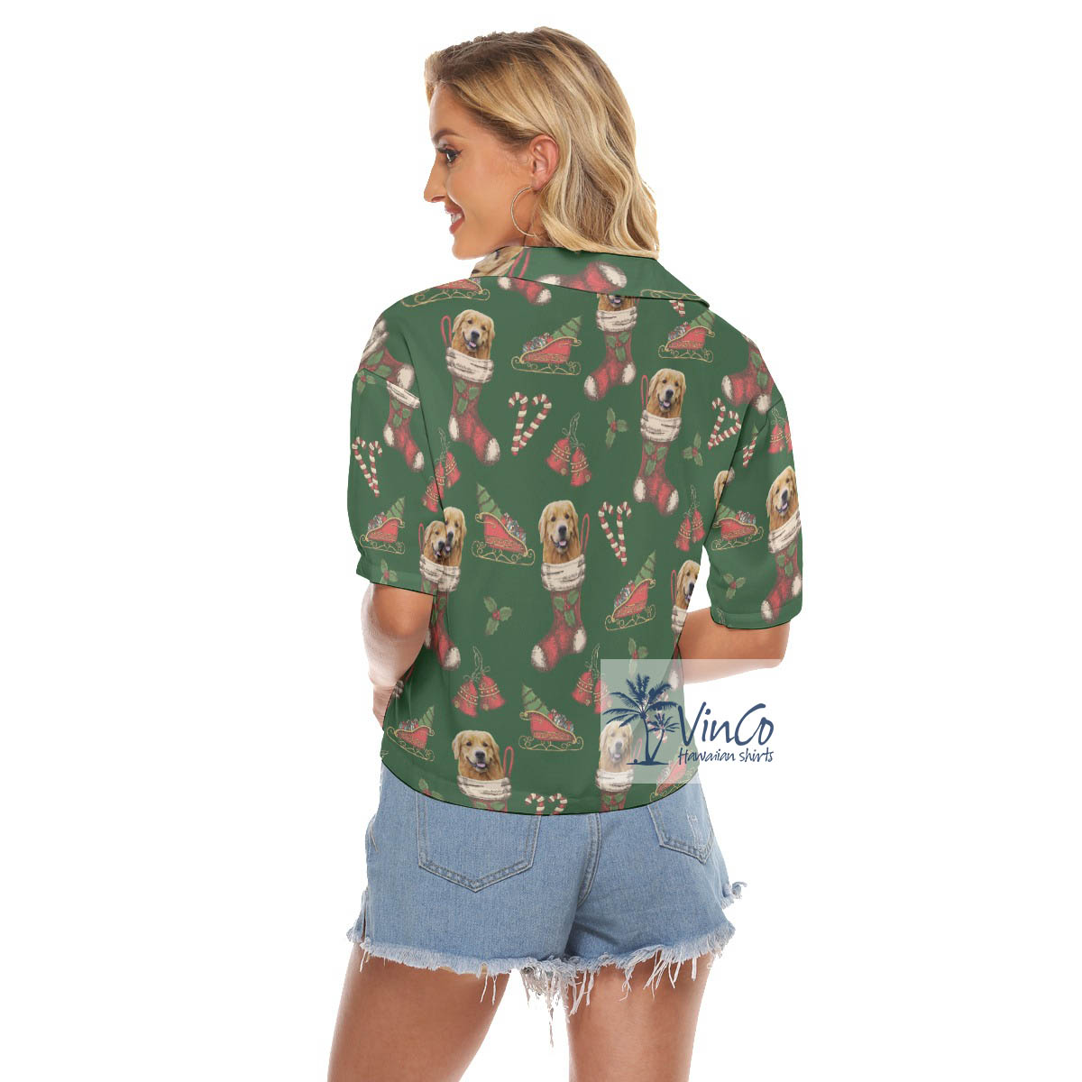 Funny Custom Dog Face With Christmas Sock Aloha Crop Top Shirt For Women