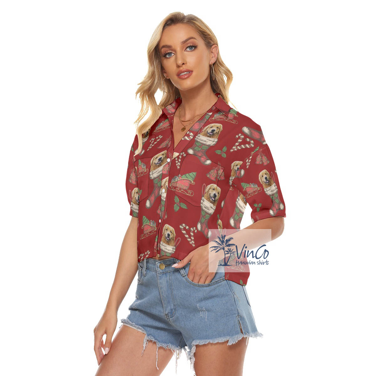 Custom Christmas Crop Top Shirt With Dog Face
