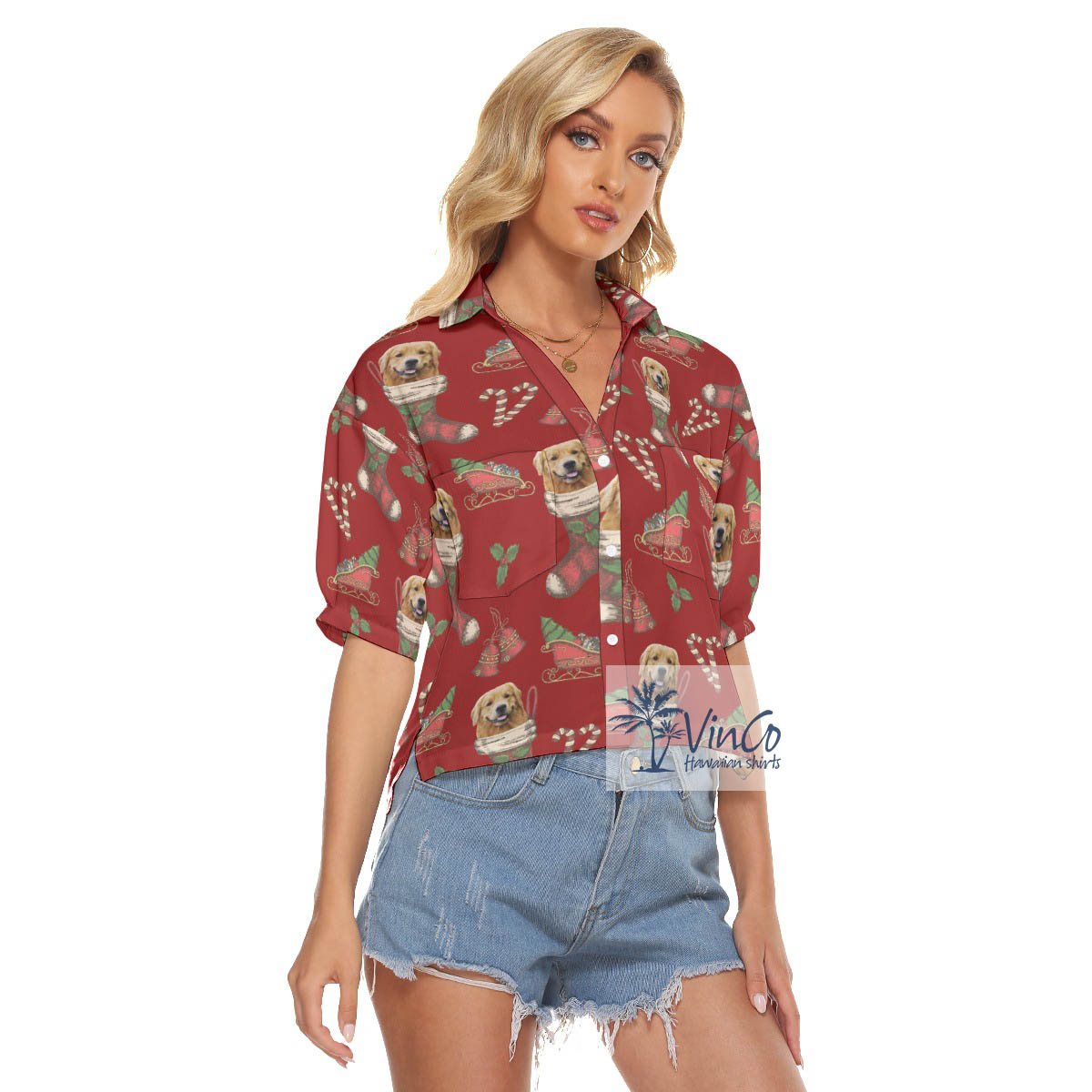 Custom Christmas Crop Top Shirt With Dog Face