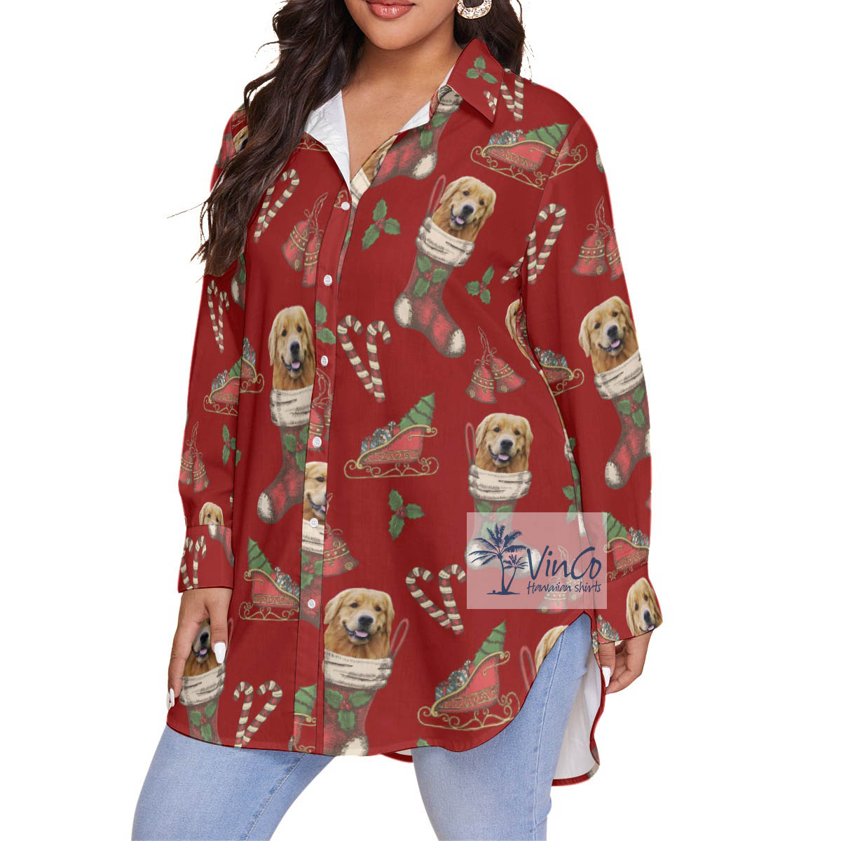 Funny Christmas Plus Size Hawaiian Shirt With Custom Dog Face