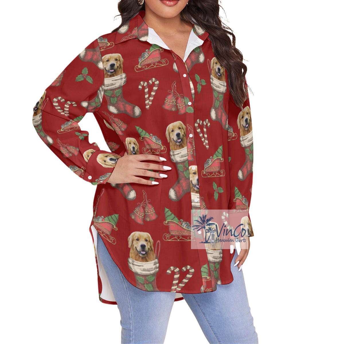 Funny Christmas Plus Size Hawaiian Shirt With Custom Dog Face