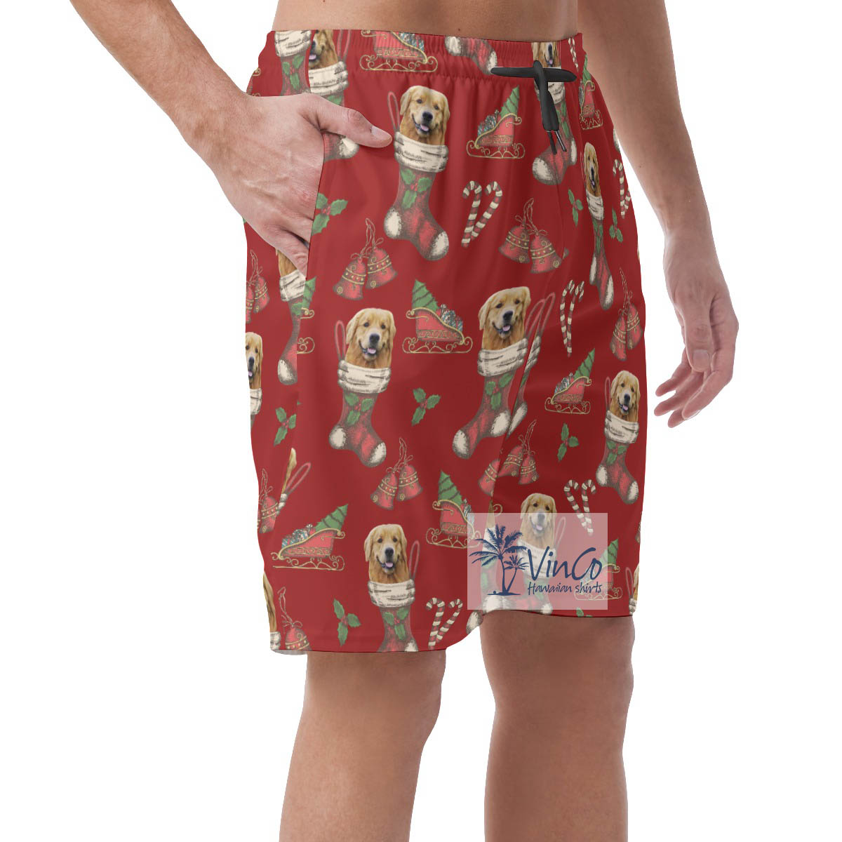 Custom Christmas Hawaiian Beach Shorts With Dog Face