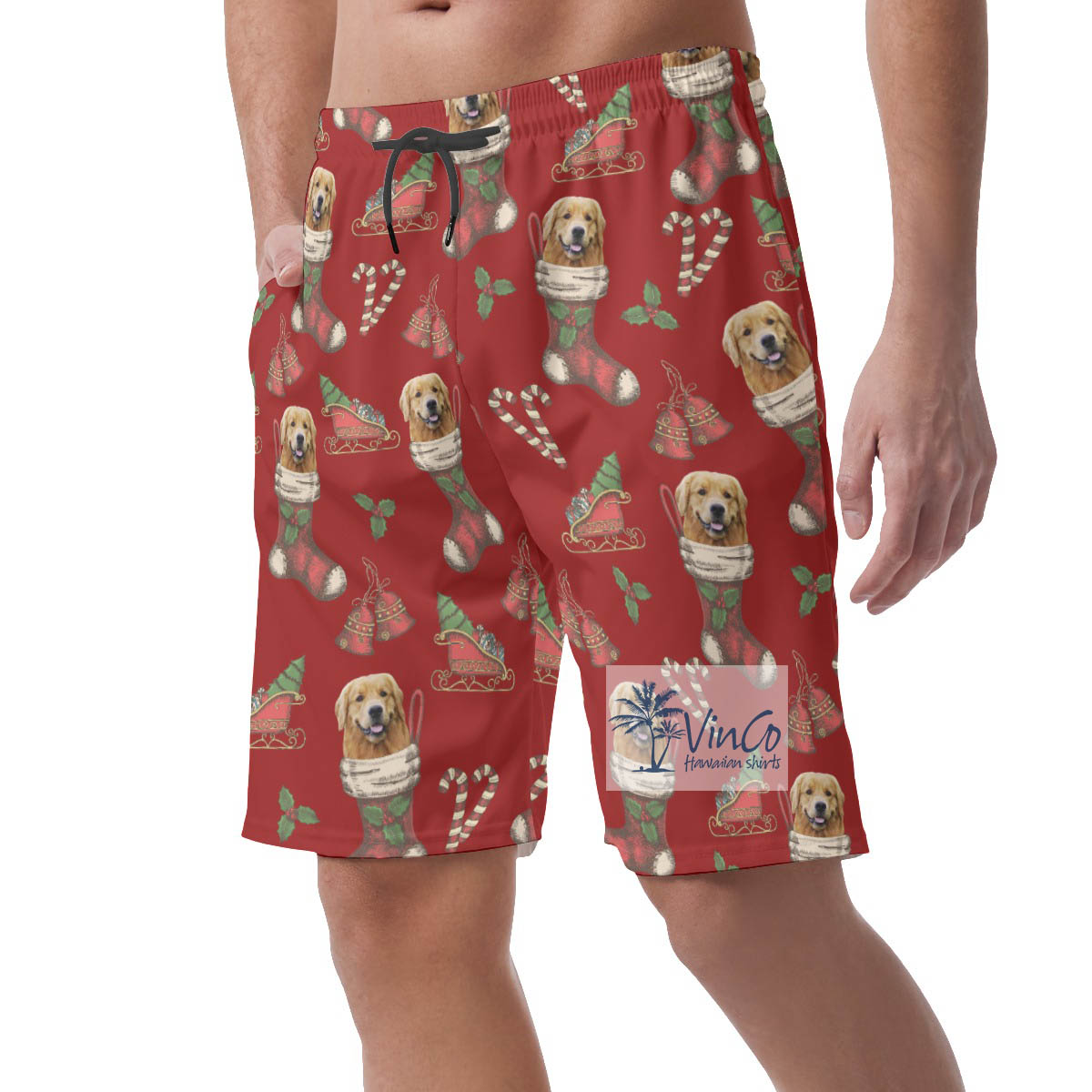 Custom Christmas Hawaiian Beach Shorts With Dog Face
