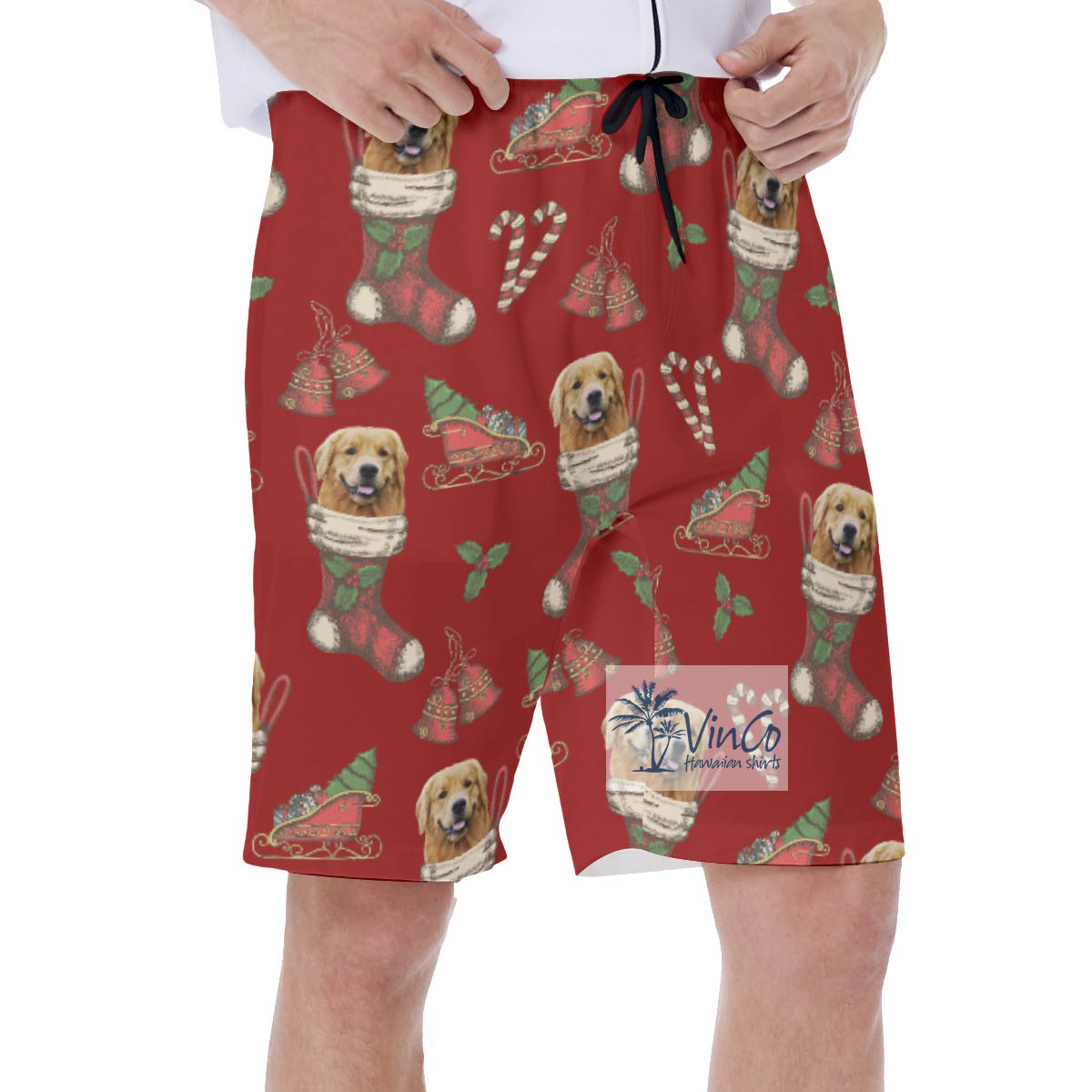 Funny Christmas Hawaiian Swim Trunks With Custom Dog Face
