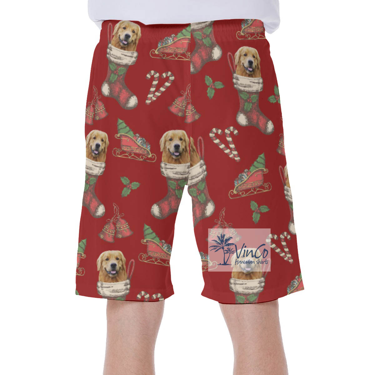 Funny Christmas Hawaiian Swim Trunks With Custom Dog Face