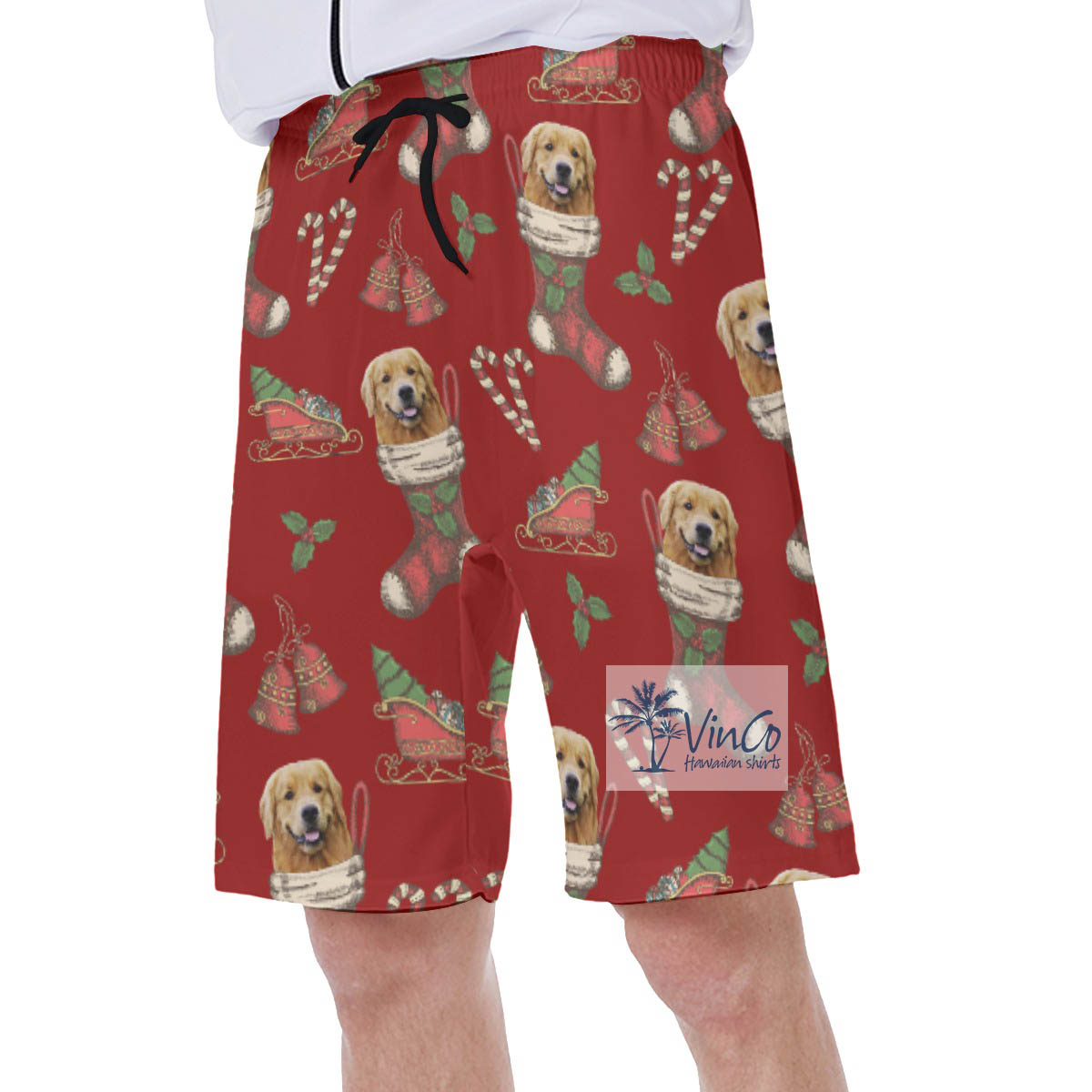 Funny Christmas Hawaiian Swim Trunks With Custom Dog Face