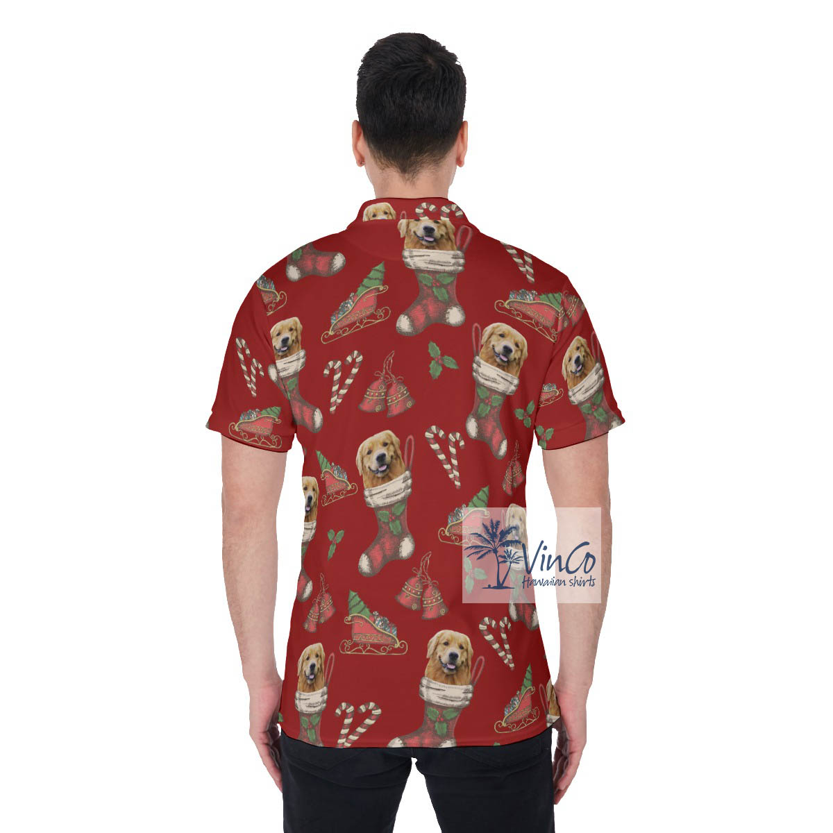 Funny Custom Dog Face Christmas Socks Hawaiian Polo Shirt