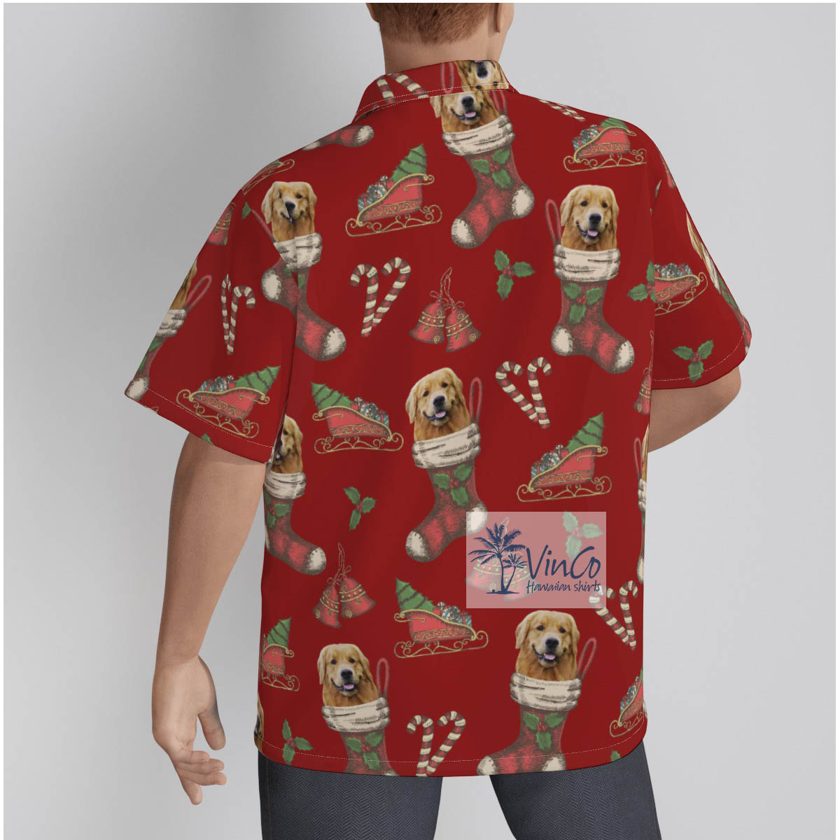 Funny Custom Dog Face With Christmas Socks Red Hawaiian Shirt