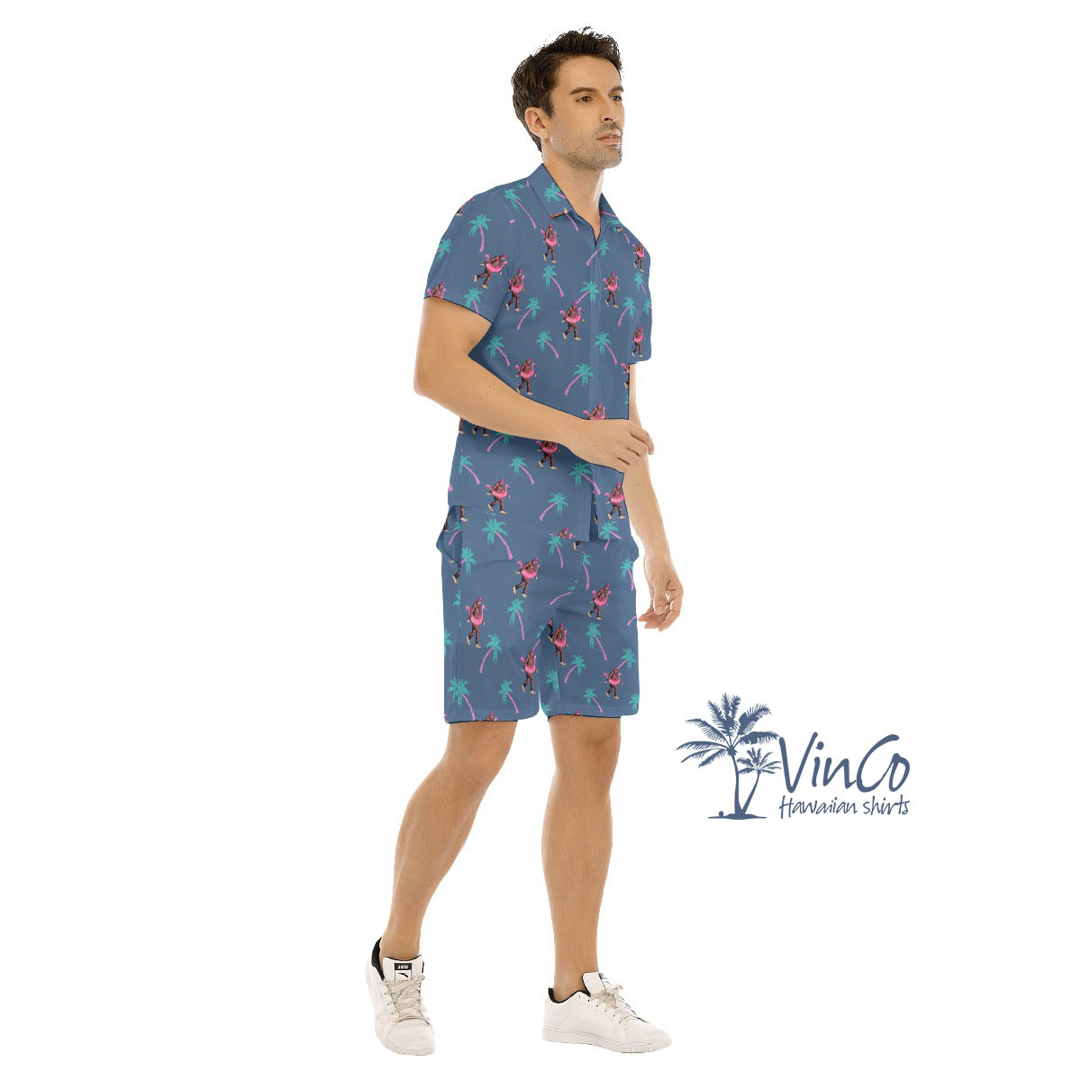 Bigfoot Flamingo Tropical Hawaii Shirt Shorts Set For Men