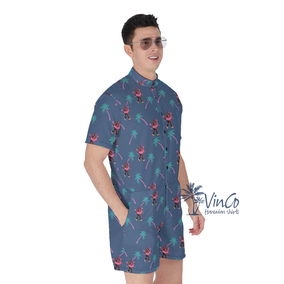 Navy Bigfoot Tropical Romper For Men