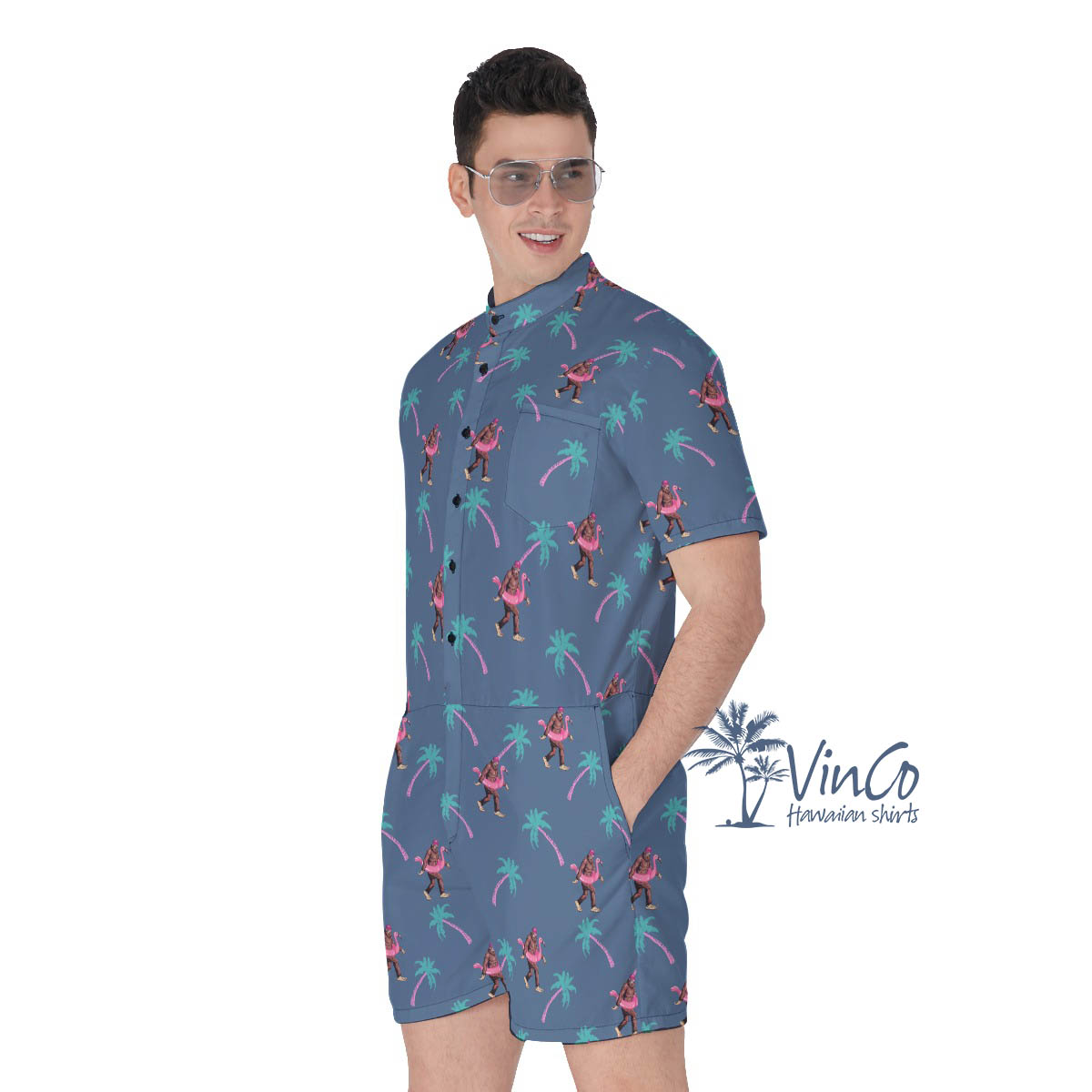 Navy Bigfoot Tropical Romper For Men