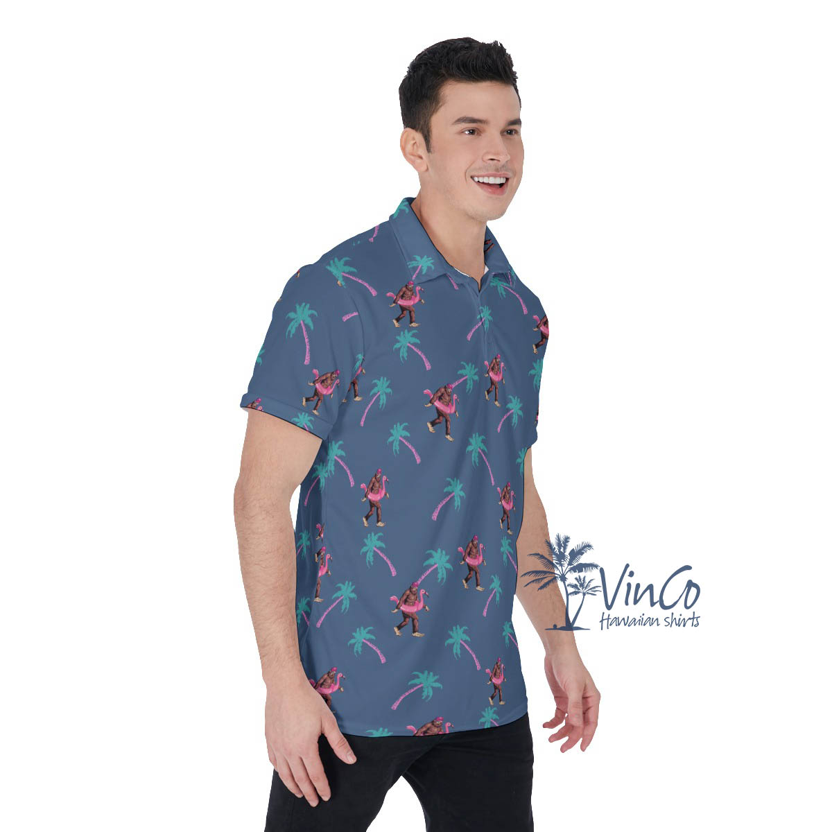 Navy Bigfoot Hawaiian Golf Shirt By Men