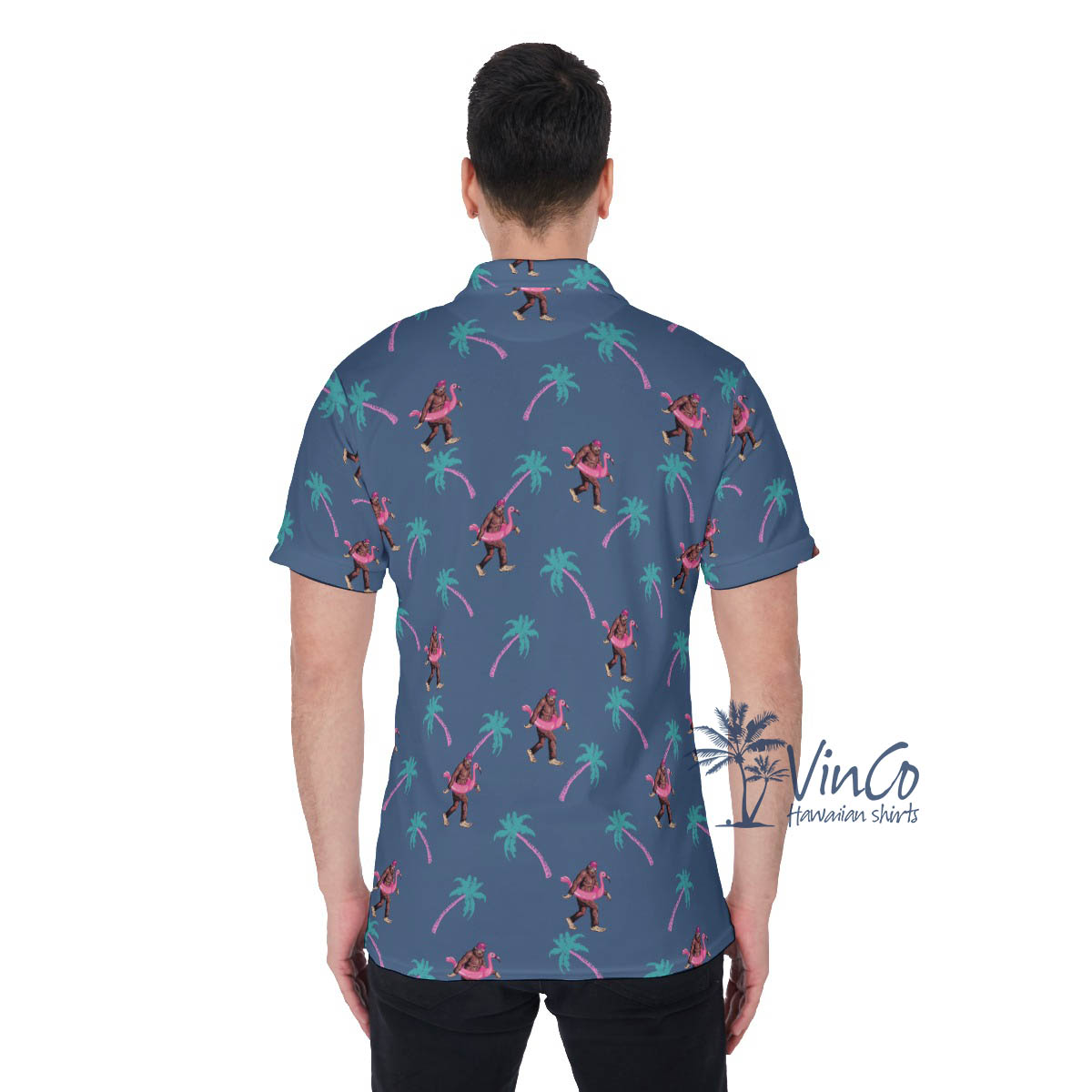 Navy Bigfoot Hawaiian Golf Shirt By Men