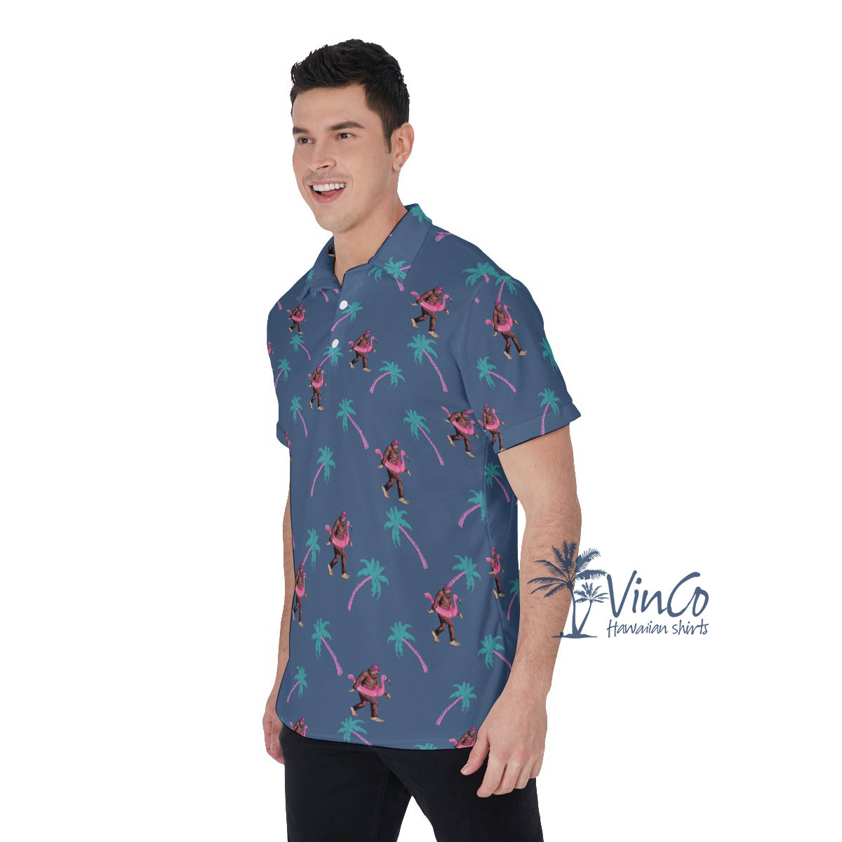 Navy Bigfoot Hawaiian Golf Shirt By Men