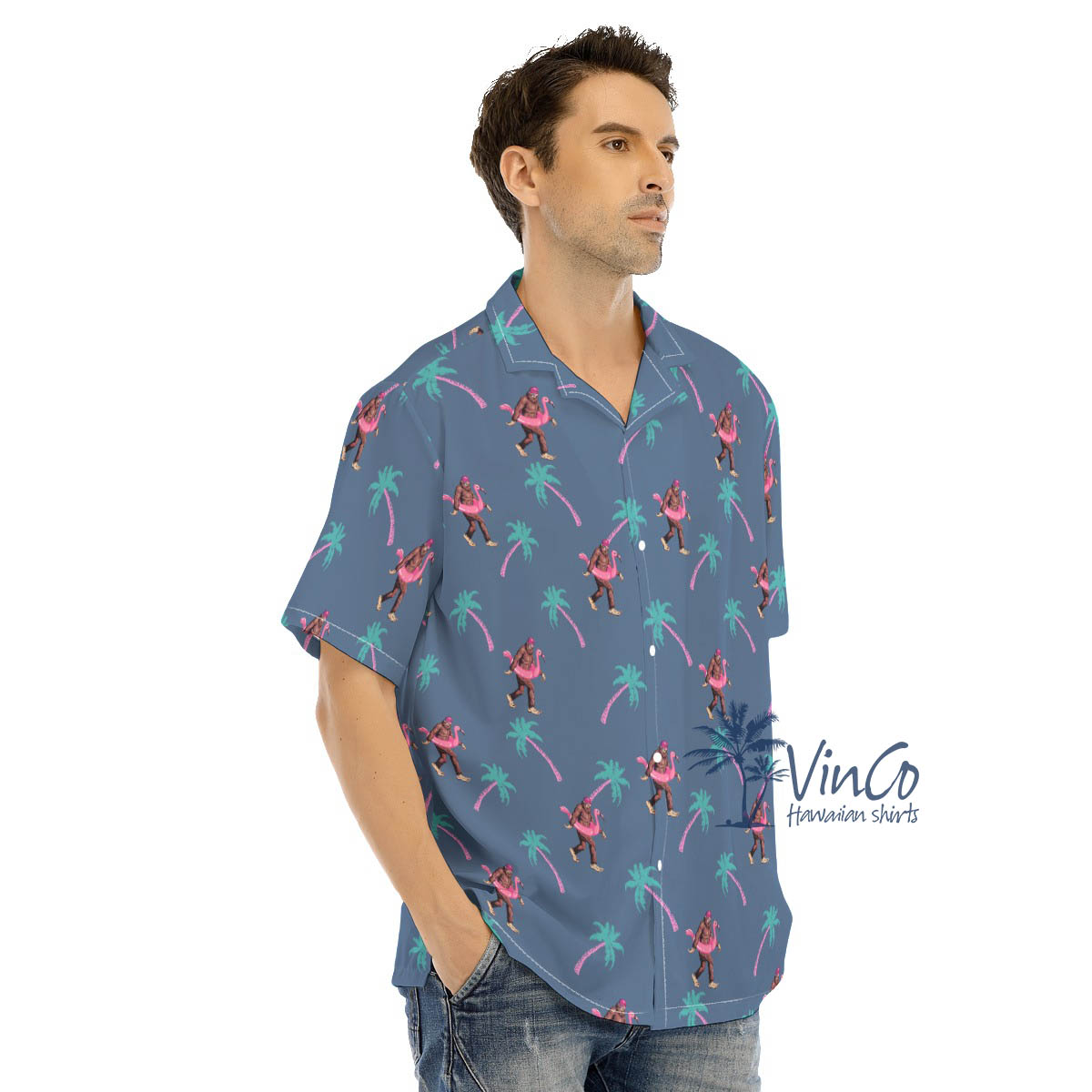 Navy Bigfoot Hawaiian Aloha Shirt For Men