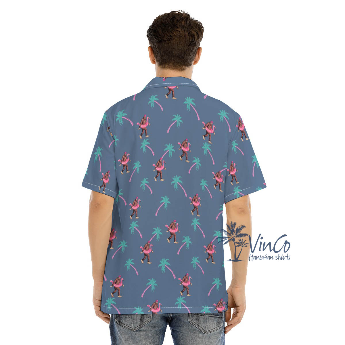Navy Bigfoot Hawaiian Aloha Shirt For Men