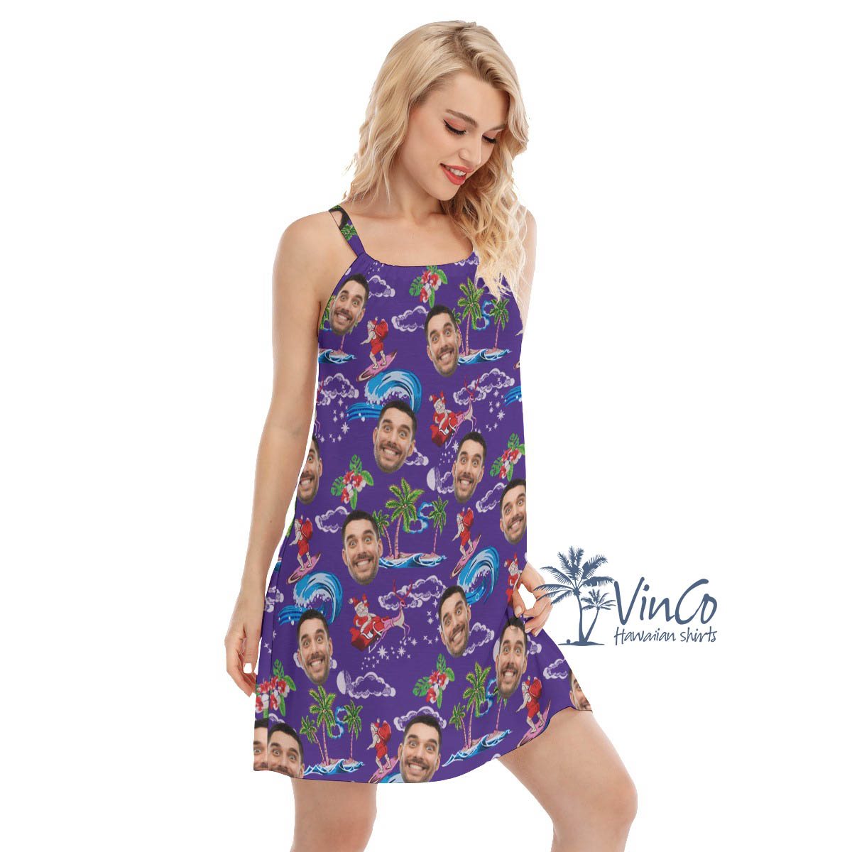 Funny Custom Face Christmas Santa Claus Hawaiian Dresses For Women