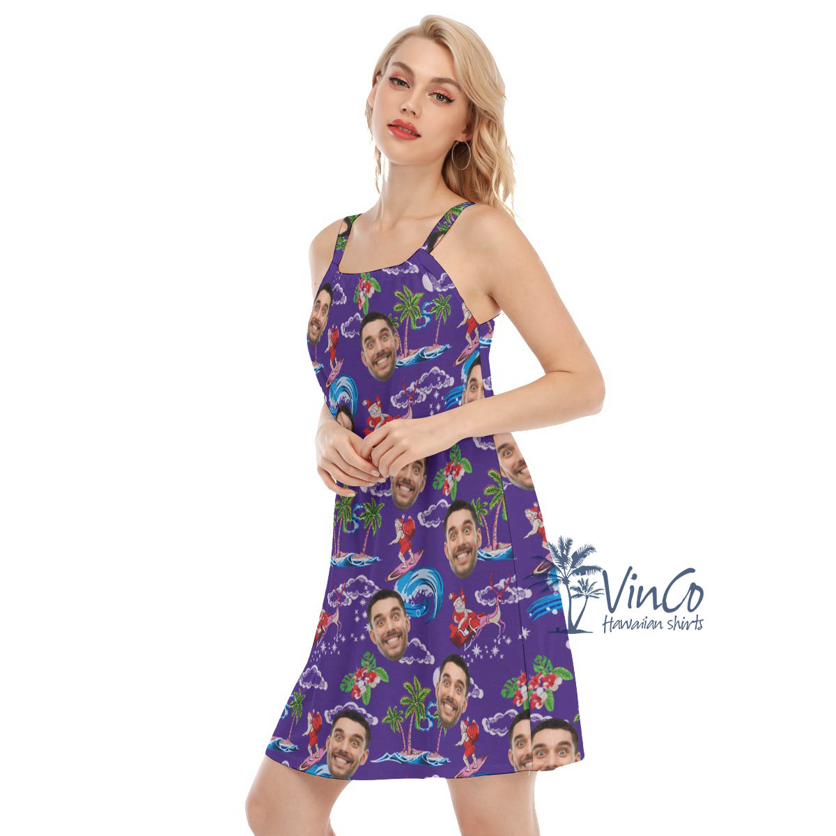 Funny Custom Face Christmas Santa Claus Hawaiian Dresses For Women