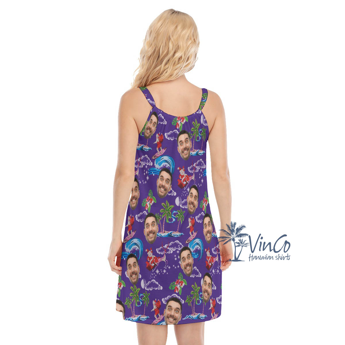Funny Custom Face Christmas Santa Claus Hawaiian Dresses For Women