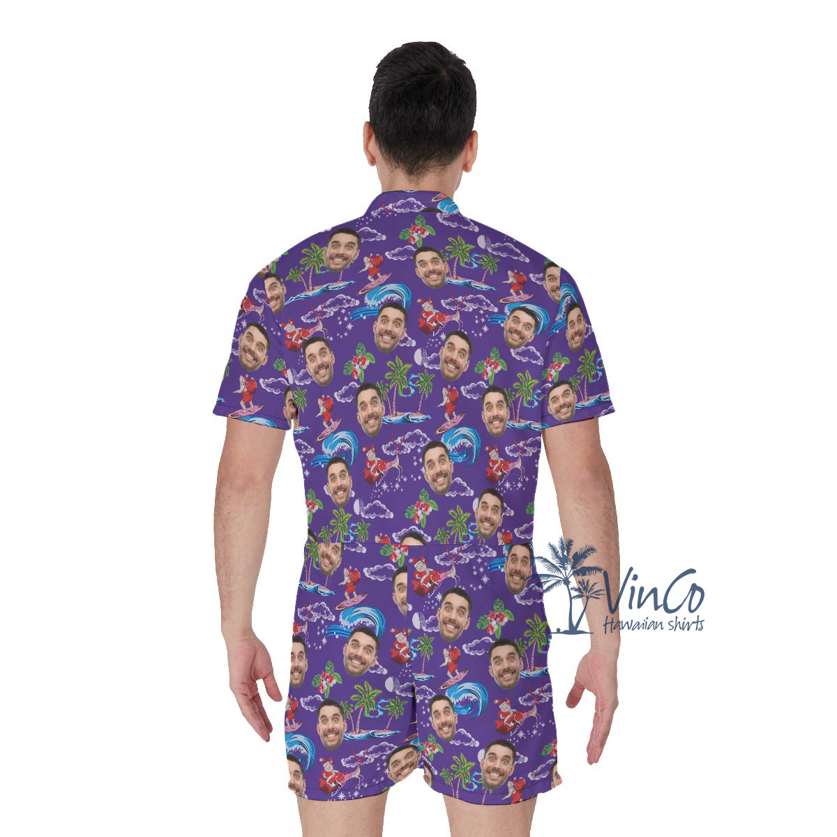 Funny Custom Face Santa Claus Christmas Hawaiian Romper For Men