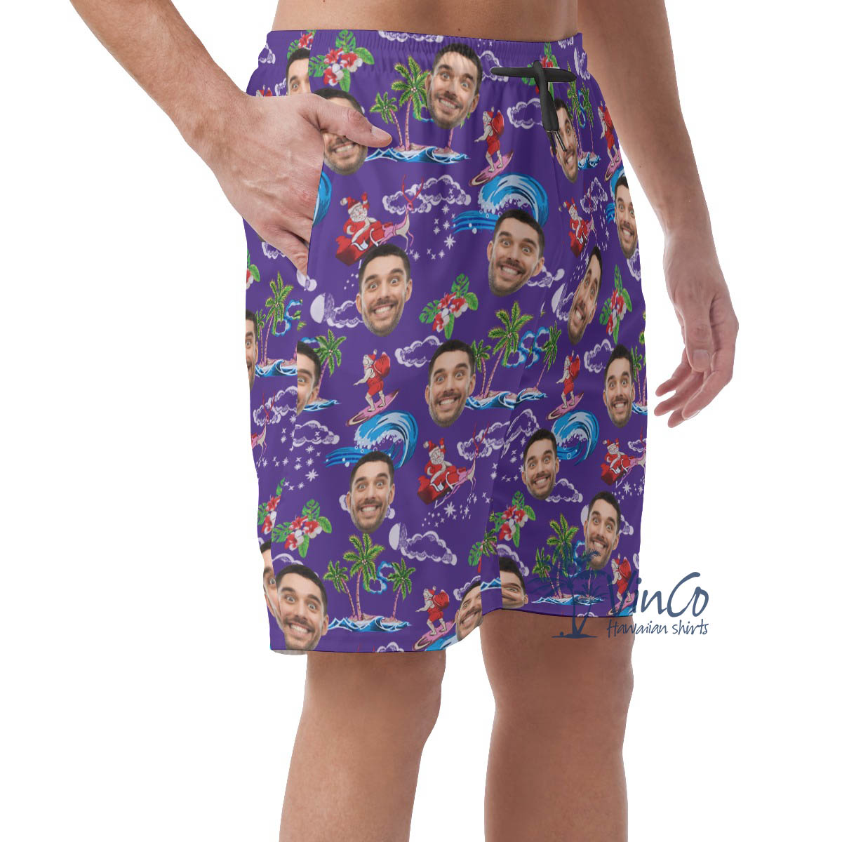 Christmas Santa Claus Custom Face Hawaiian Beach Shorts For Men