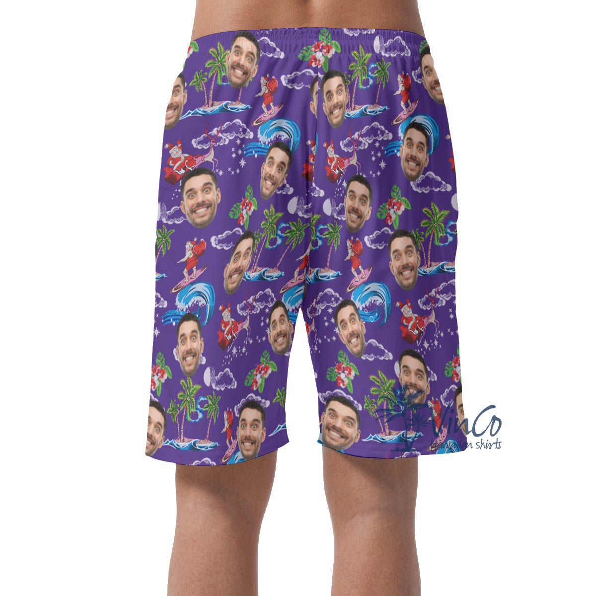 Christmas Santa Claus Custom Face Hawaiian Beach Shorts For Men