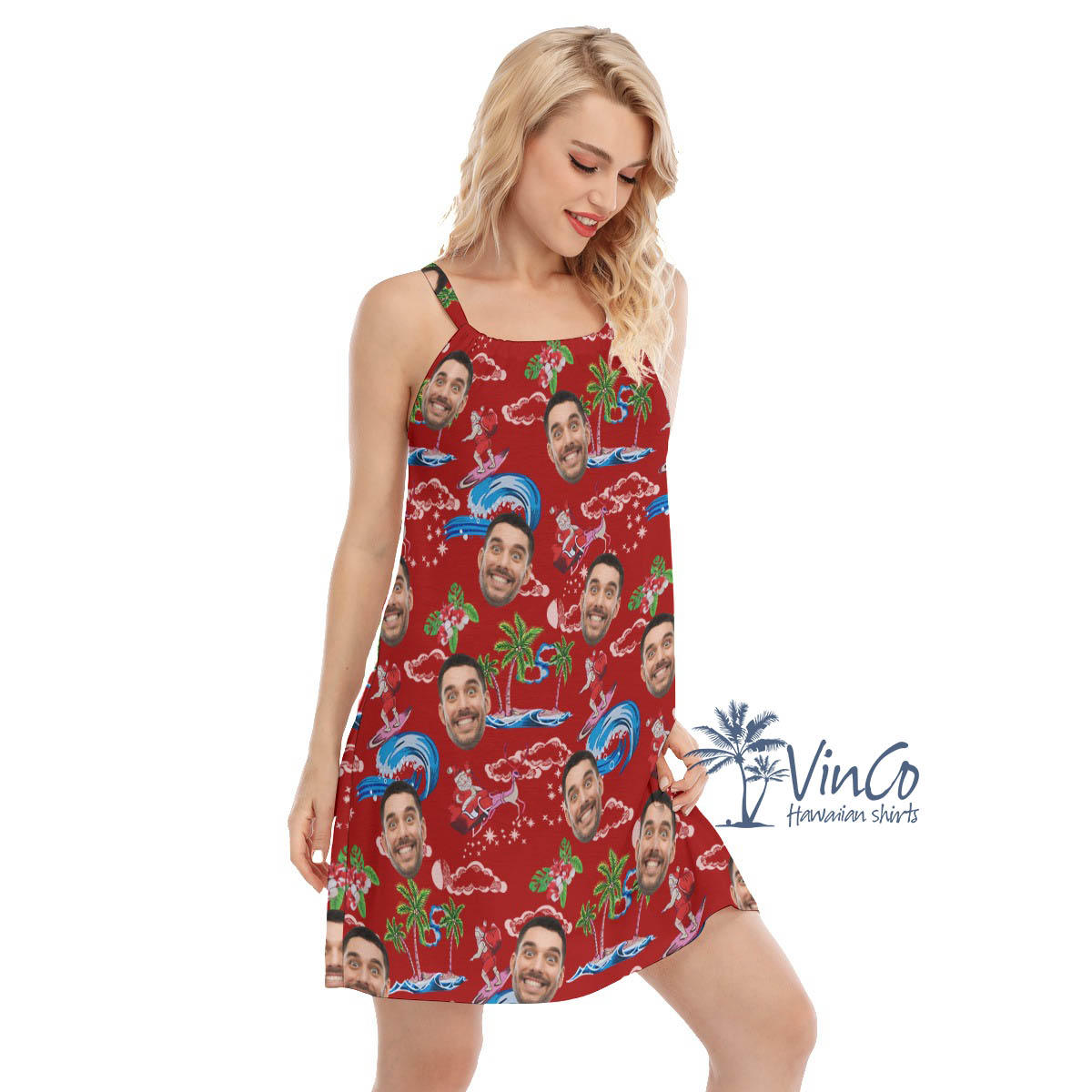 Custom Christmas Santa Claus Hawaiian Dresses For Women With Face