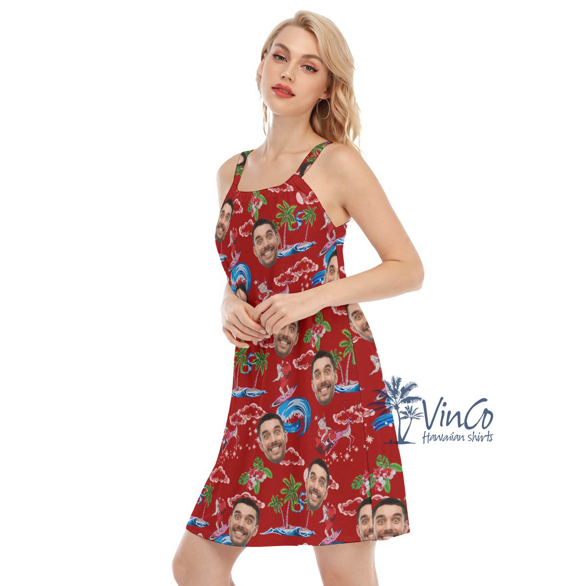 Custom Christmas Santa Claus Hawaiian Dresses For Women With Face