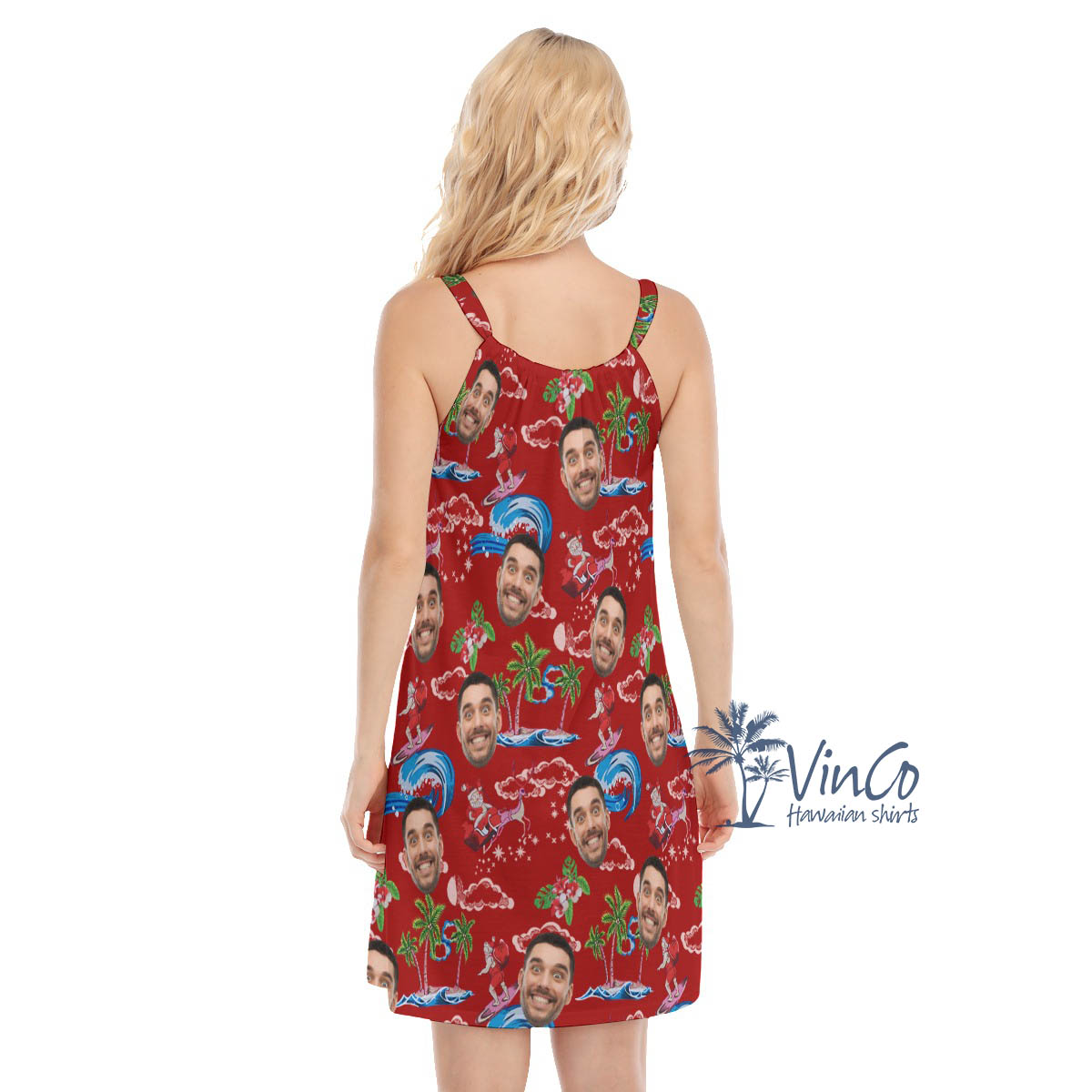 Custom Christmas Santa Claus Hawaiian Dresses For Women With Face