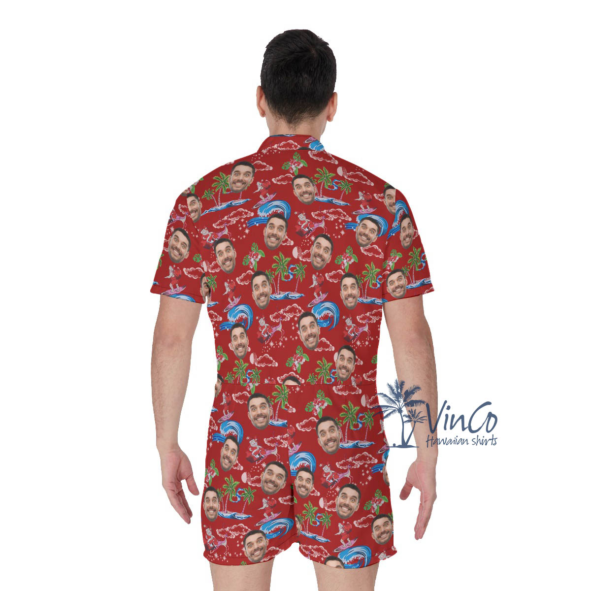 Christmas Santa Surfing Hawaiian Romper With Custom Face