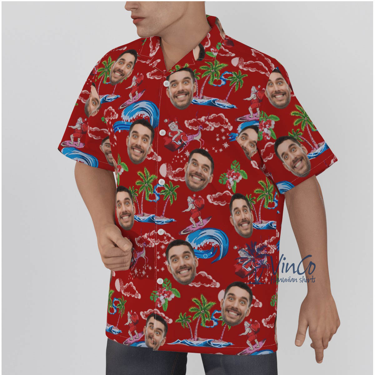 Funny Custom Face Santa Christmas Hawaiian Shirt