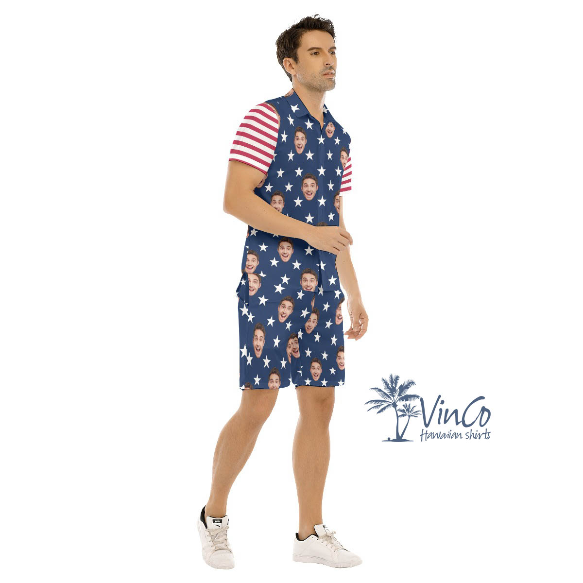 Custom Patriotic Hawaiian Button Up Shirt Set For Men
