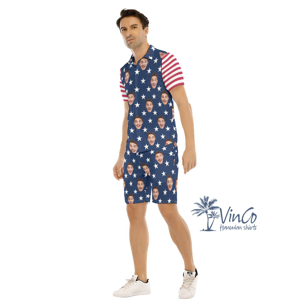 Custom Patriotic Hawaiian Button Up Shirt Set For Men
