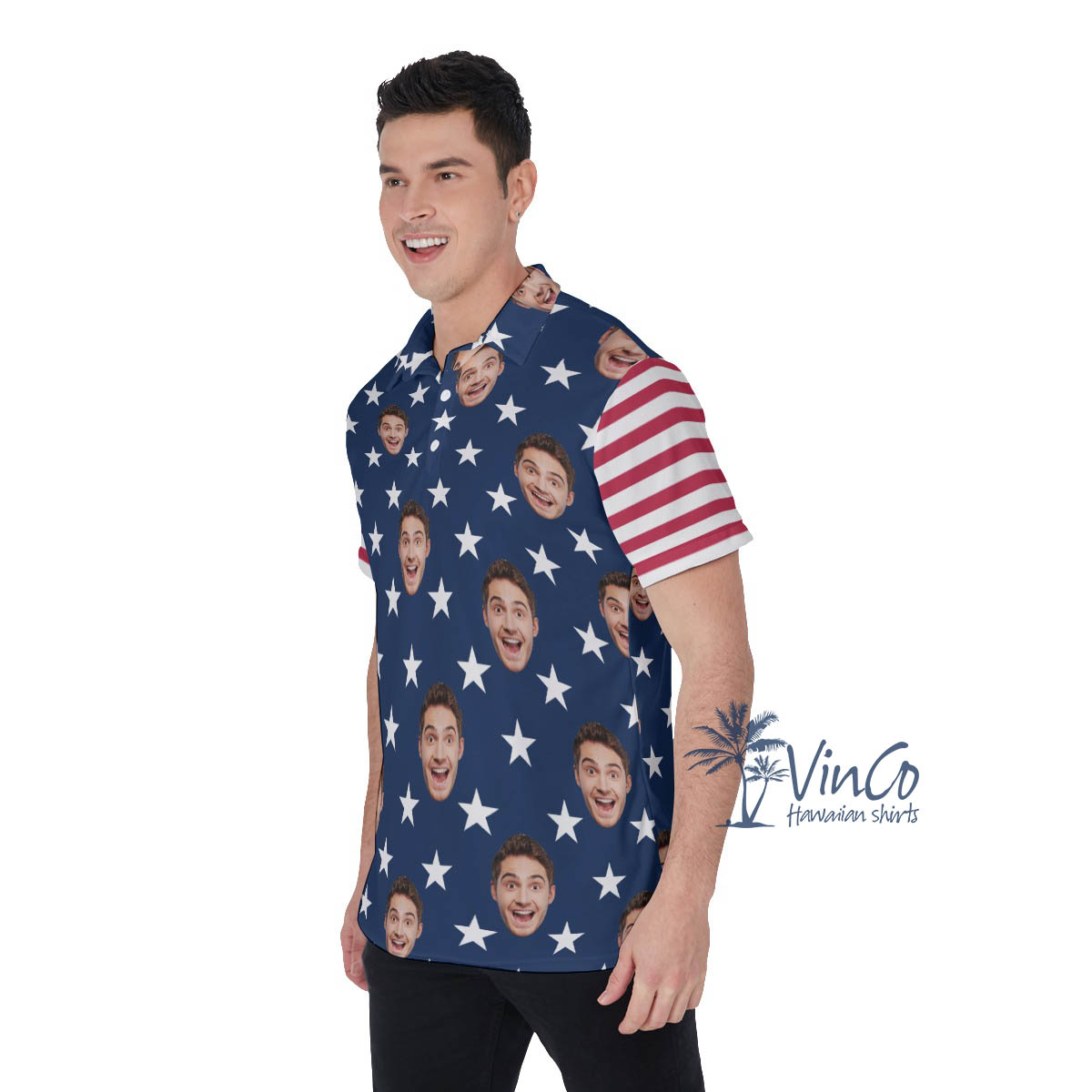 Custom Face American Flag Golf Shirt For Men