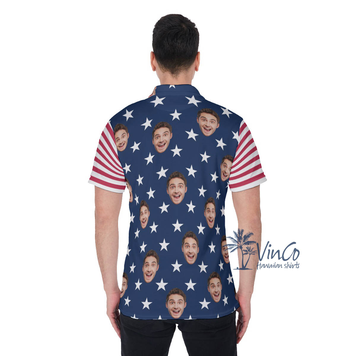 Custom Face American Flag Golf Shirt For Men