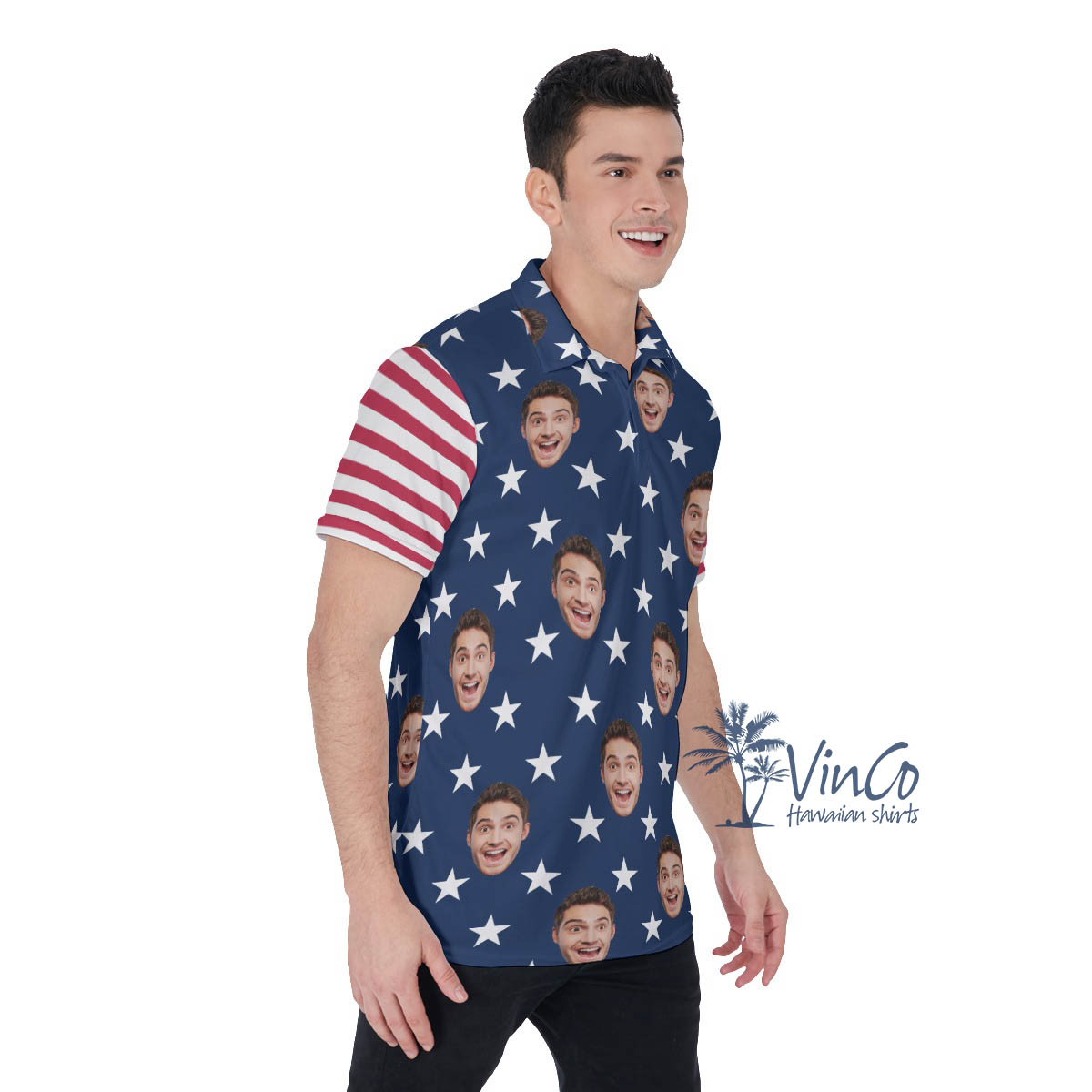 Custom Face American Flag Golf Shirt For Men