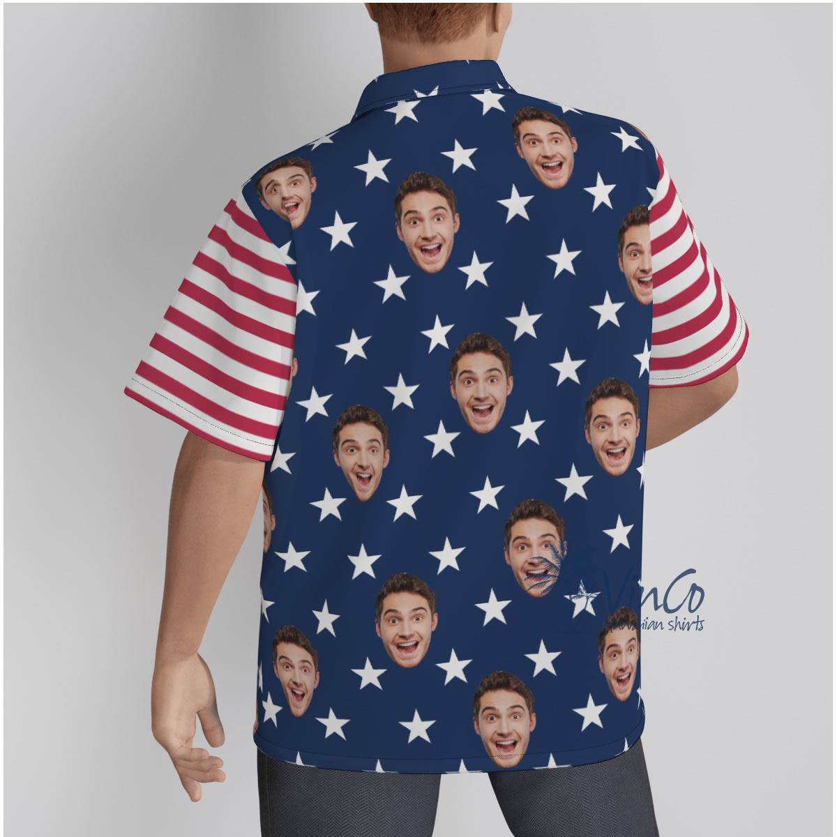Custom Face Patriotic Hawaii Button Up Shirt For Men