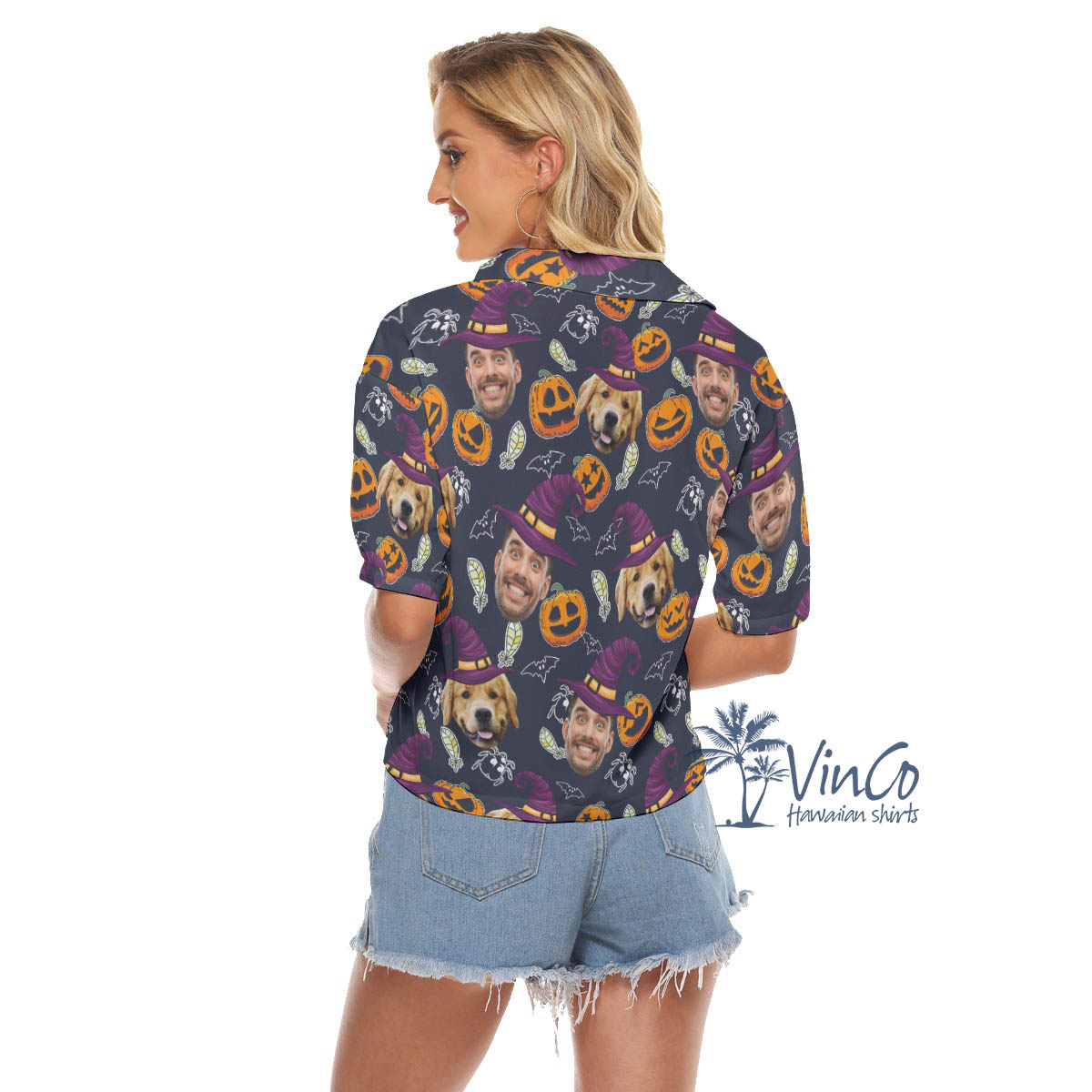 Custom 2 Faces Halloween Hawaiian Cropped Shirt