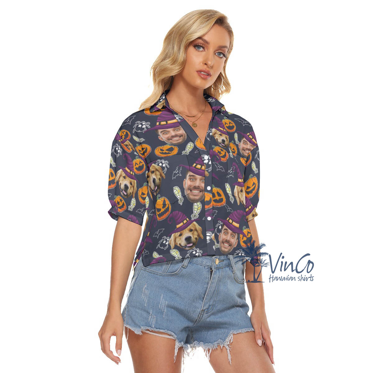 Custom 2 Faces Halloween Hawaiian Cropped Shirt