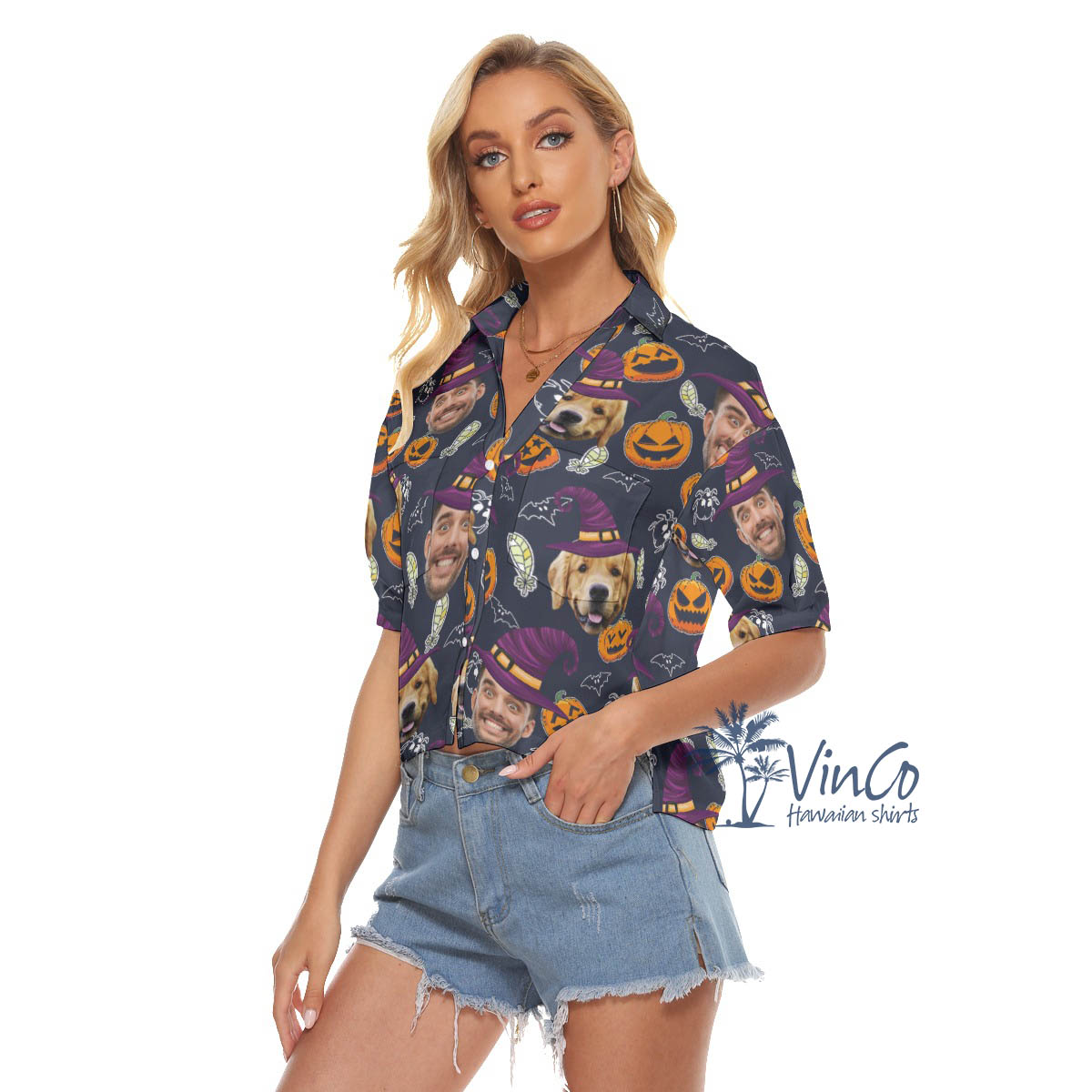 Custom 2 Faces Halloween Hawaiian Cropped Shirt