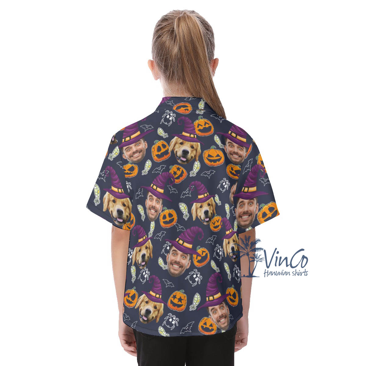 Personalized Photo Faces Halloween Hawaiian Button Up Shirt For Kids
