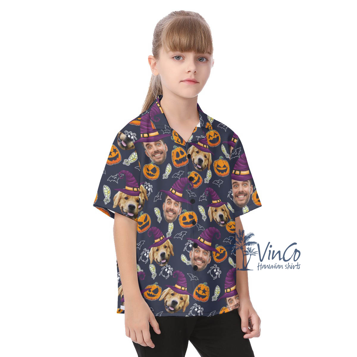 Personalized Photo Faces Halloween Hawaiian Button Up Shirt For Kids