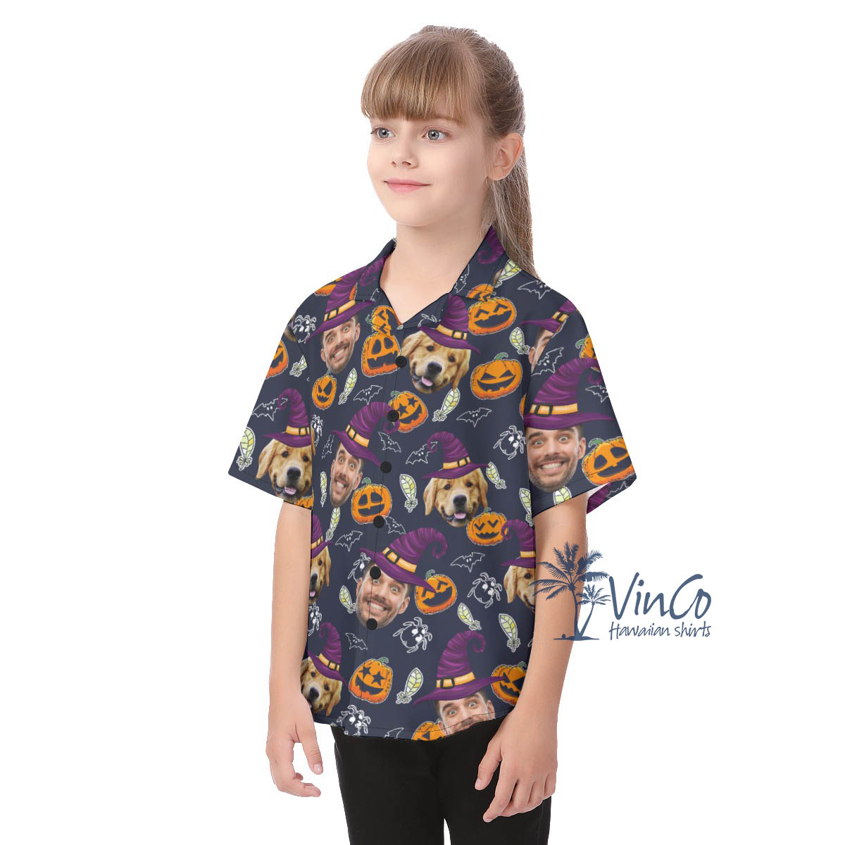 Personalized Photo Faces Halloween Hawaiian Button Up Shirt For Kids