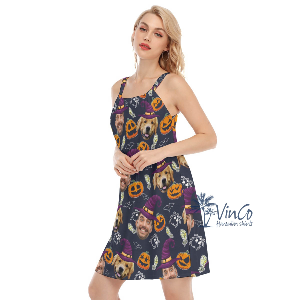 Custom 2 Faces Halloween Hawaiian Cami Dress For Women