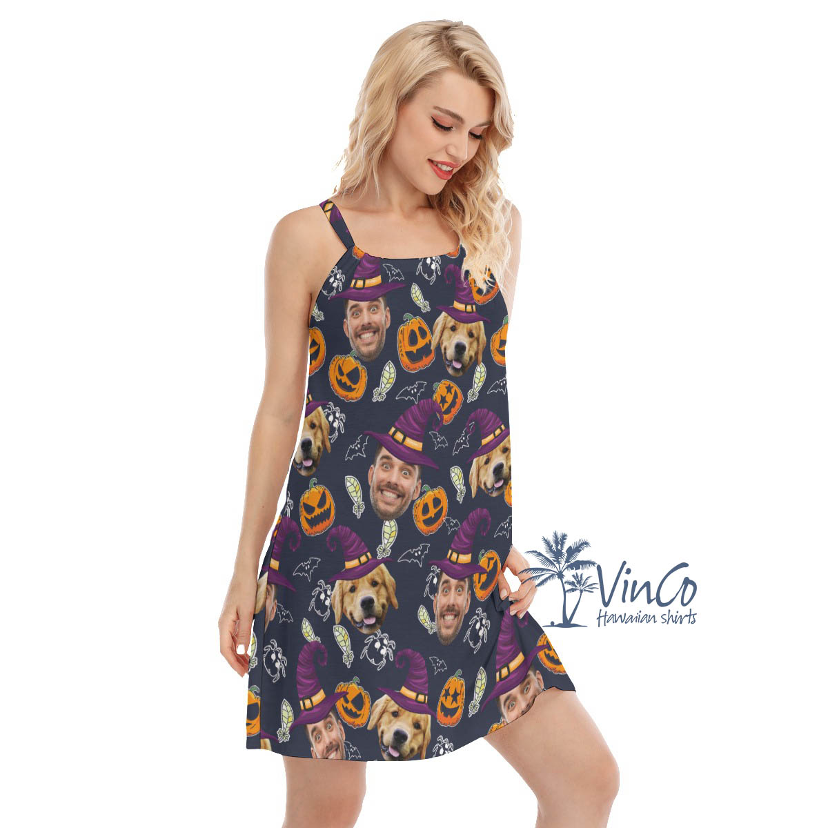 Custom 2 Faces Halloween Hawaiian Cami Dress For Women