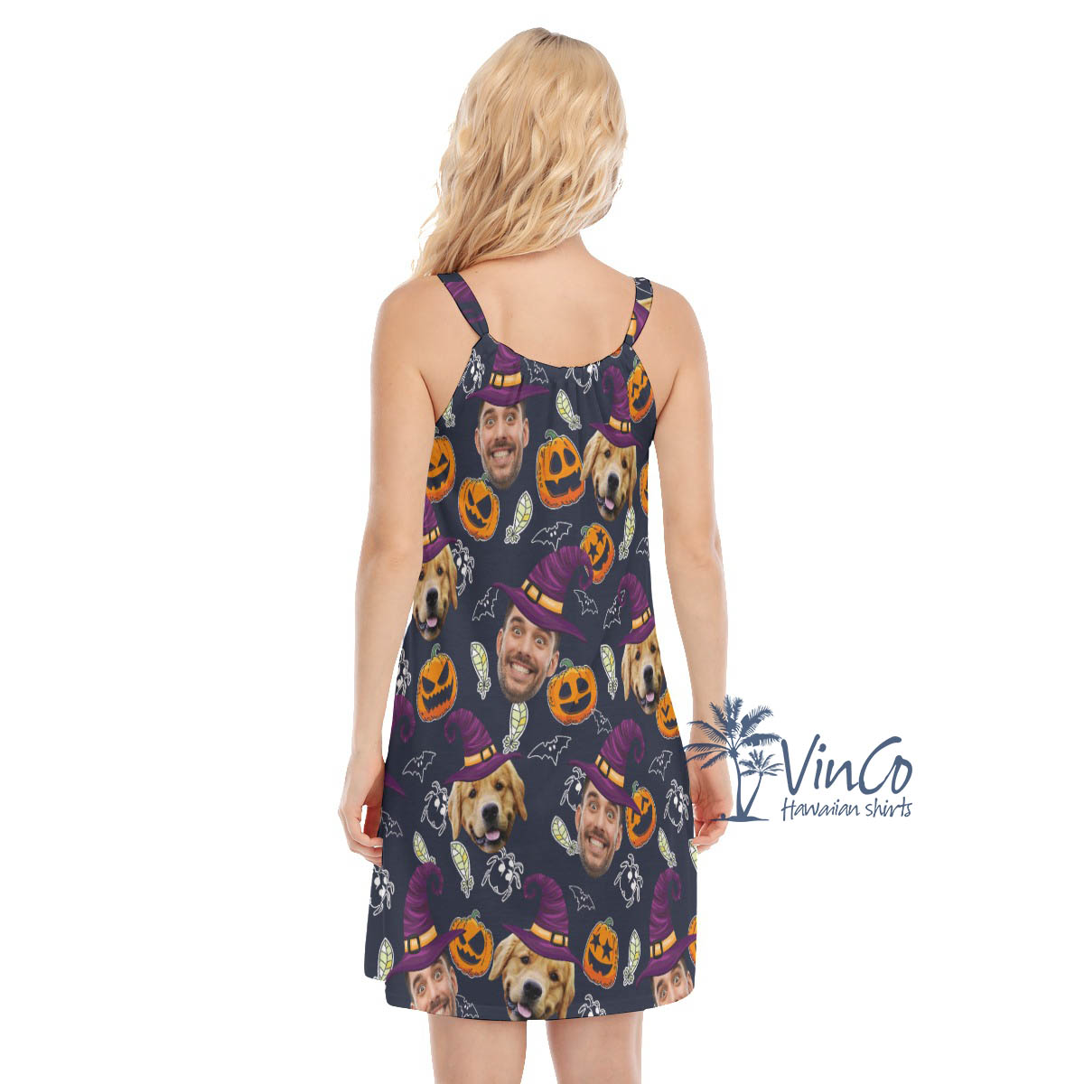 Custom 2 Faces Halloween Hawaiian Cami Dress For Women