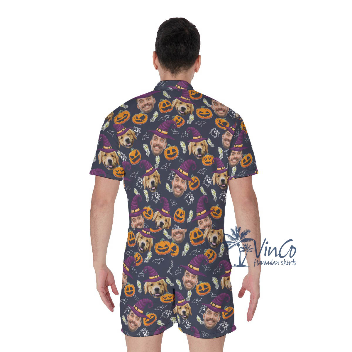 Custom Human And Dog Face Halloween Theme Romper For Men
