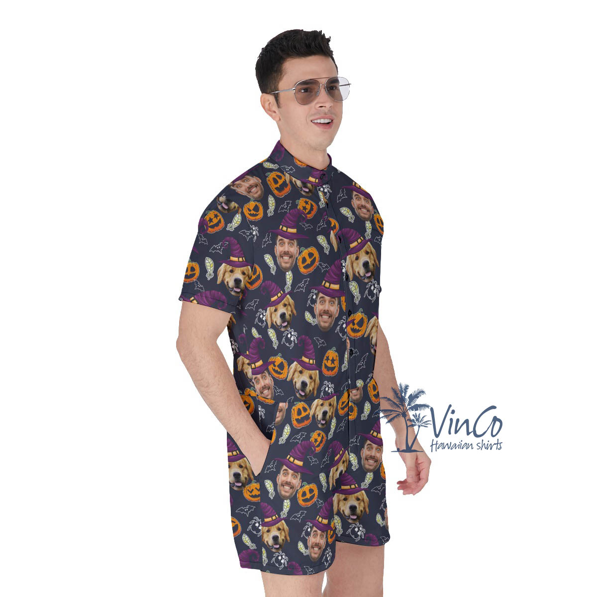 Custom Human And Dog Face Halloween Theme Romper For Men