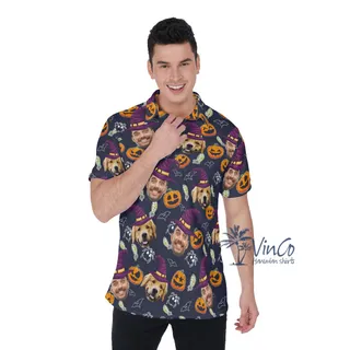 Custom Photo Faces Halloween Hawaiian Polo Golf Shirt For Men